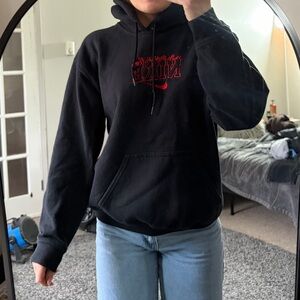 Gildan embroidered Black Hoodie with Red Graphic